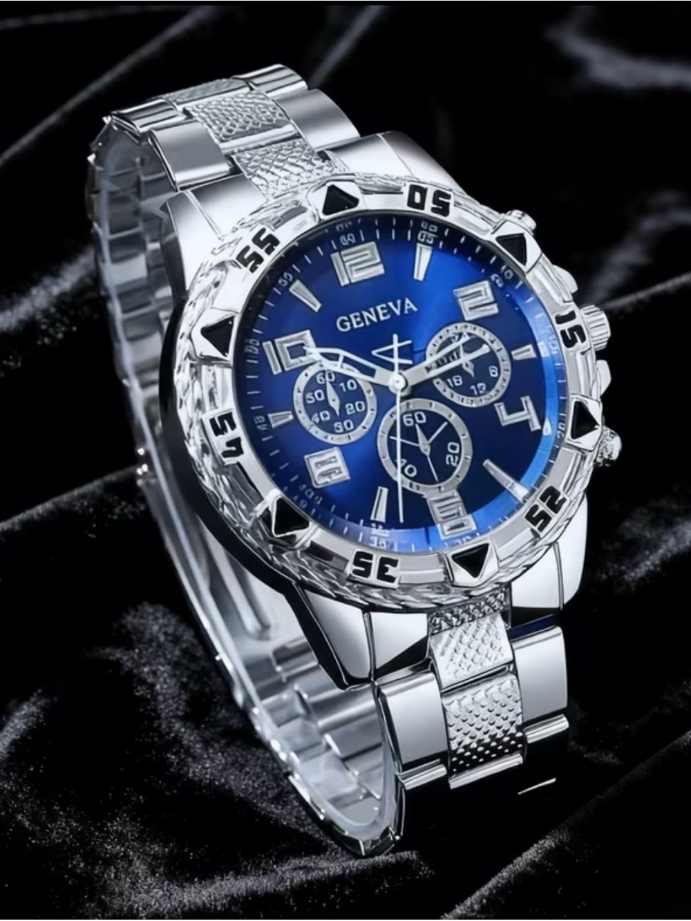 Geneva Silver Bracelet Watch with Blue Dial